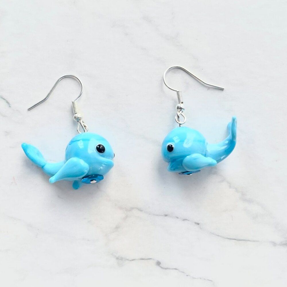 Bright Blue Whale / Dolphin Charm Earrings